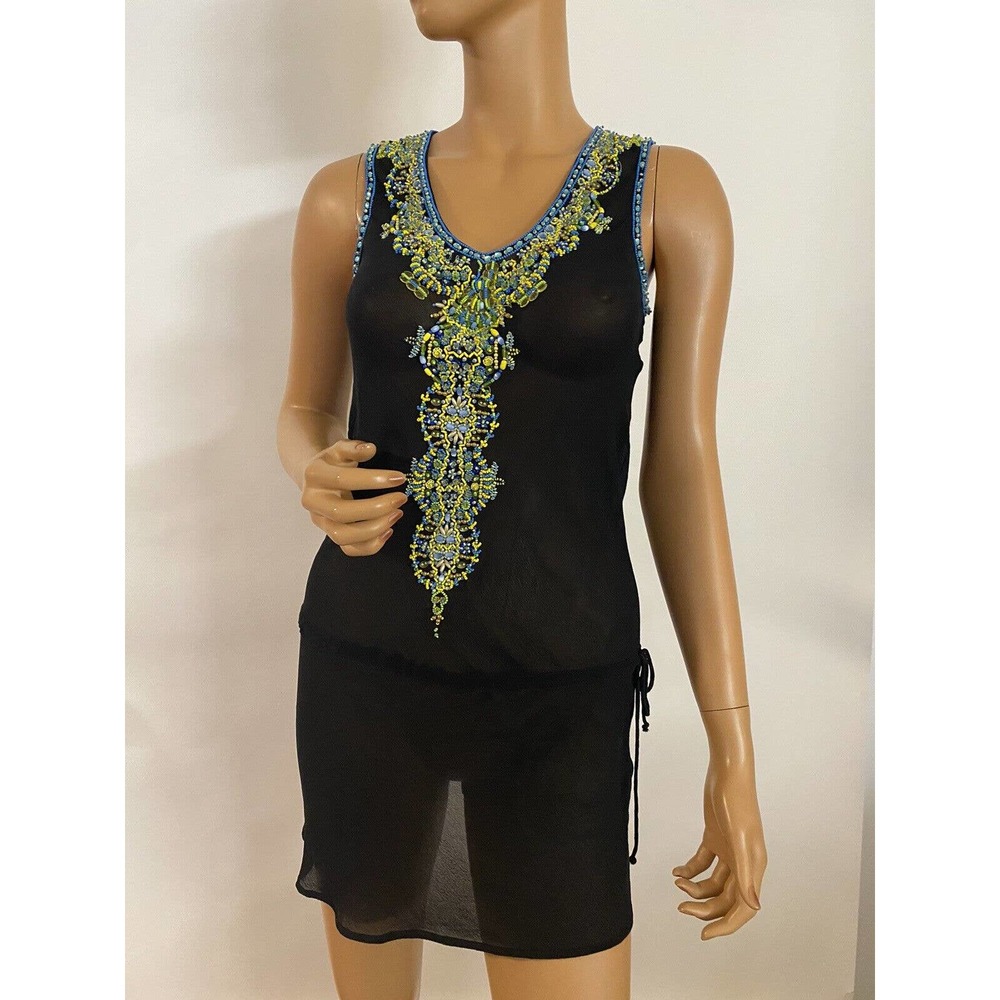 graham kandiah beach dress size XS black embroidered